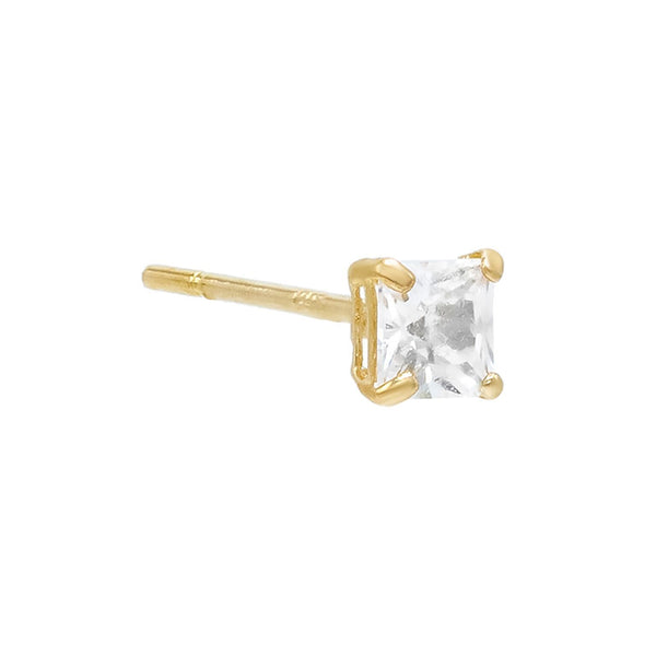 14K Solid Gold CZ Square Solitaire Studs