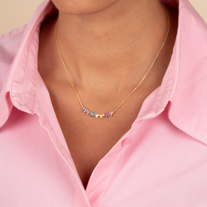  Multi Colored Solitaire X Baguette Bar Necklace - Adina Eden's Jewels