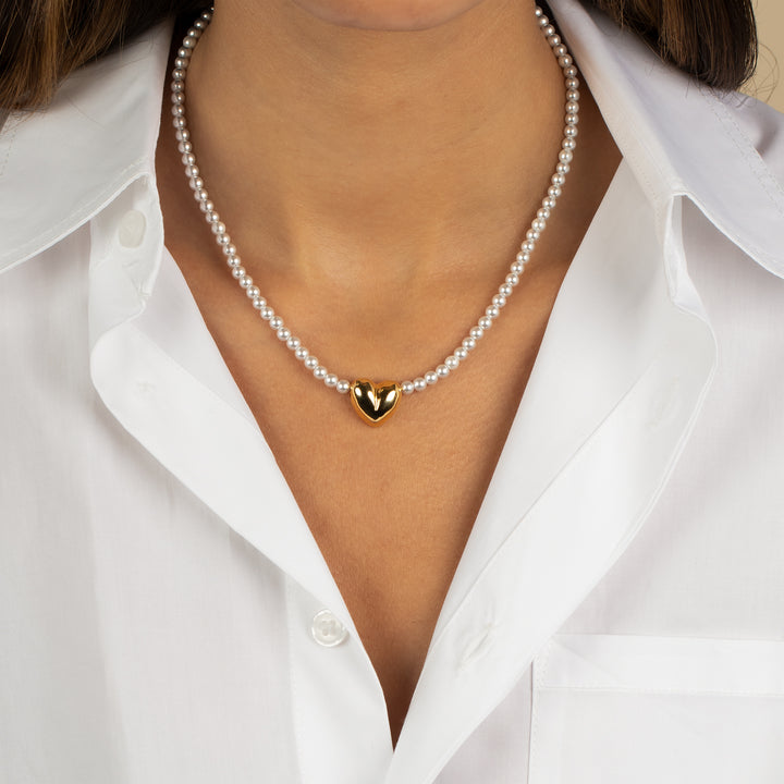  Puffy Heart X Pearl Necklace - Adina Eden's Jewels