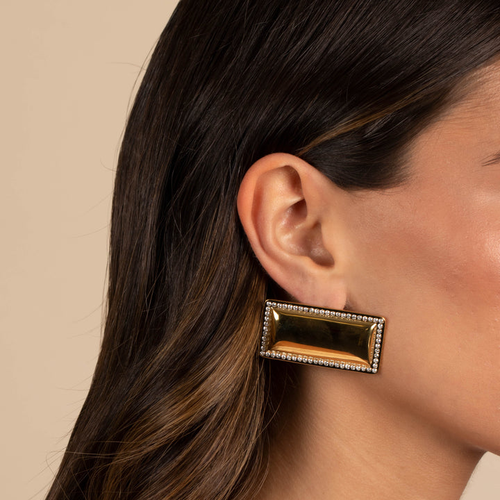  Pave Outlined Rectangular Statement Stud Earring - Adina Eden's Jewels