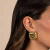  Solid Ridged Puffy Square Stud Earring - Adina Eden's Jewels