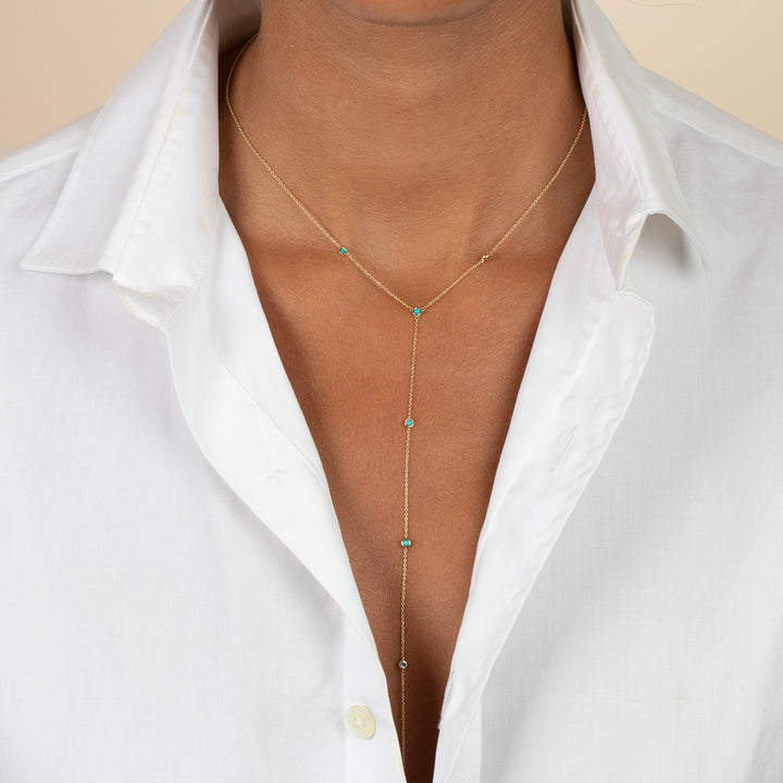  Turquoise Embedded Lariat Necklace 14K - Adina Eden's Jewels