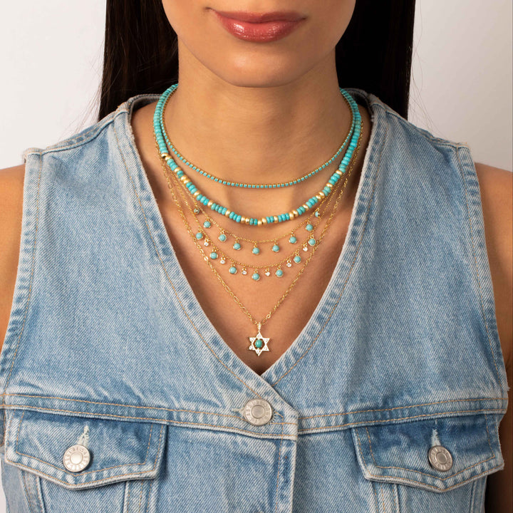 Turquoise Beaded With Gold Accent Choker Necklace