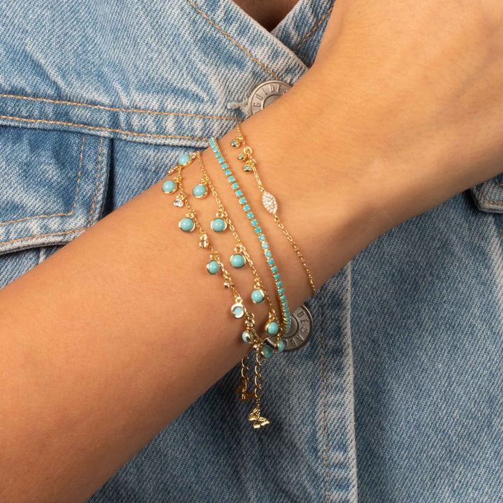 Evil Eye X Dangling Turquoise Bezel Bracelet