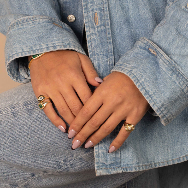  Colored Pave Evil Eye Signet Pinky Ring - Adina Eden's Jewels