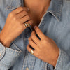  Pave Accented Oval Ridged Signet Pinky Ring - Adina Eden's Jewels