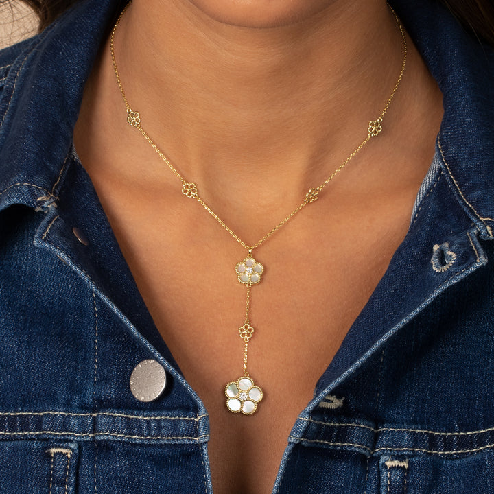  Multi CZ Pave Outlined Colored Flower Stone Lariat Necklace - Adina Eden's Jewels