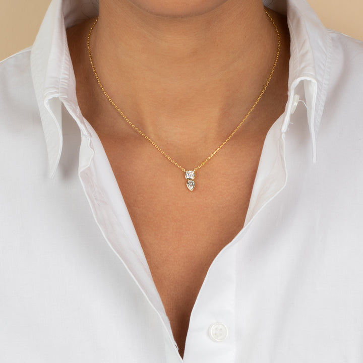  CZ Bezel Square X Teardrop Pendant Necklace - Adina Eden's Jewels