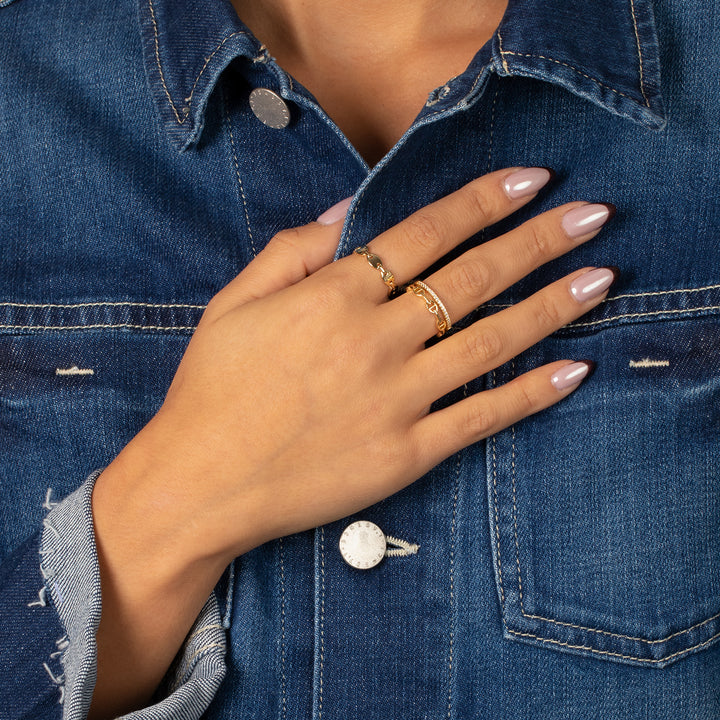  CZ Pave X Solid Mariner Band Ring - Adina Eden's Jewels