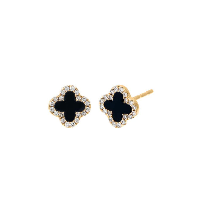 Onyx Diamond Pave Outline Colored Stone Stud Earring 14K - Adina Eden's Jewels