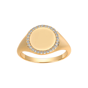 Gold / 3 CZ Pave Round Signet Pinky Ring - Adina Eden's Jewels