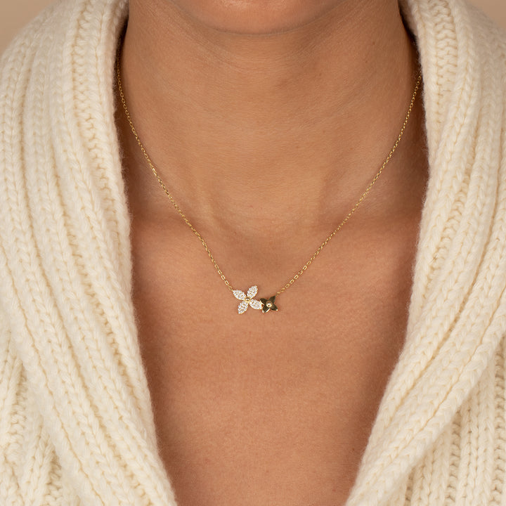 Solid/Pave Double Flower Pendant Necklace - Adina Eden's Jewels