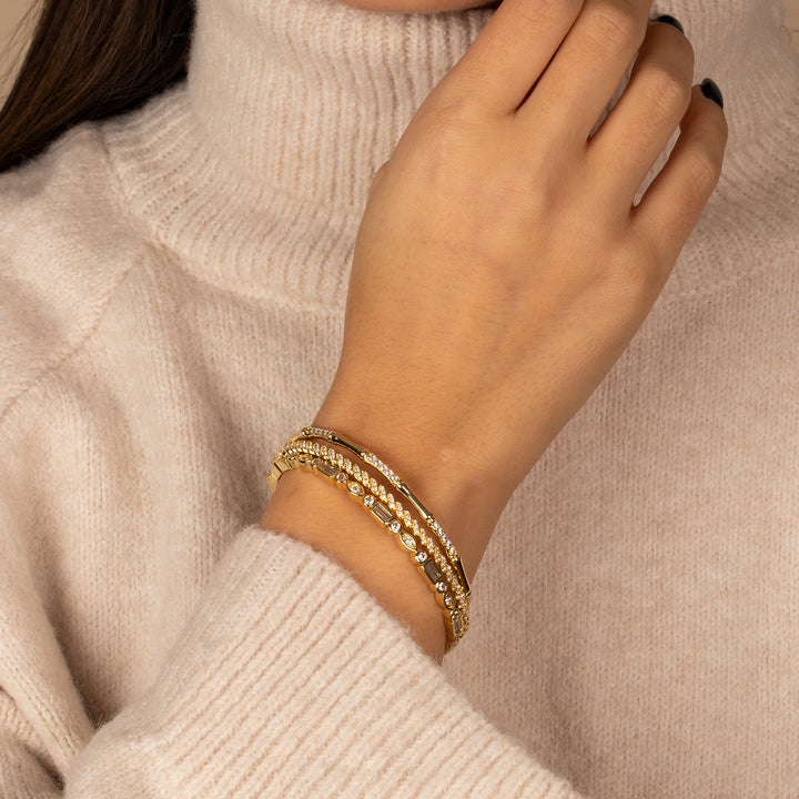 Solid/Pave Thin Bamboo Bangle Bracelet - Adina Eden's Jewels