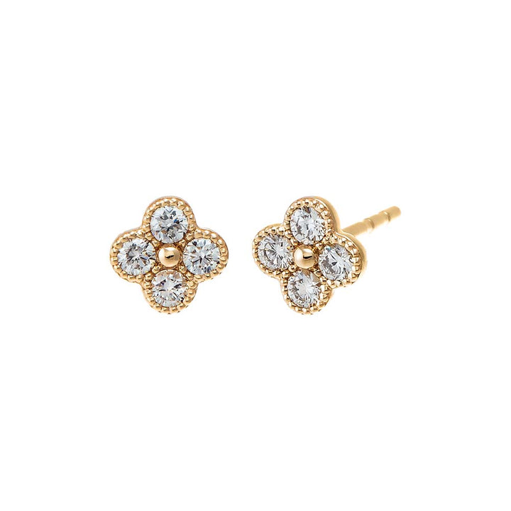 14K Gold Large Diamond Four Leaf Clover Stud Earring 14K - Adina Eden's Jewels