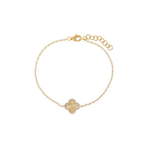 14K Gold Diamond Pave Outline Clover Ridged Bracelet 14K - Adina Eden's Jewels