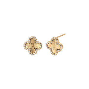 14K Gold Diamond Pave Outline Clover Ridged Stud Earring 14K - Adina Eden's Jewels