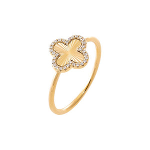 14K Gold Diamond Pave Outline Clover Ridged Ring 14K - Adina Eden's Jewels