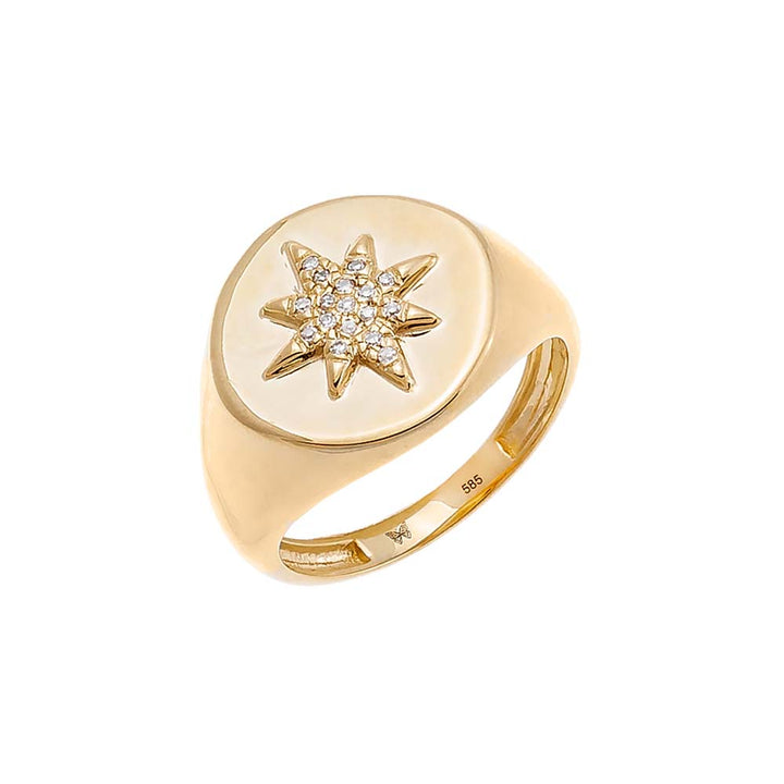 14K Gold / 3 Diamond Pave Starburst Signet Pinky Ring 14K - Adina Eden's Jewels