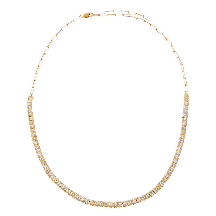  Diamond Bezel Baguette Half Tennis Necklace 14K - Adina Eden's Jewels