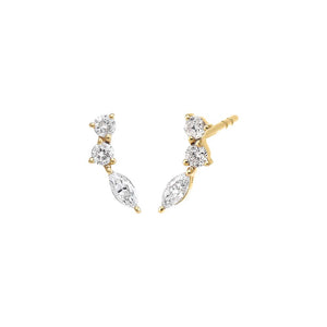 14K Gold Diamond Triple Stone Curved Stud Earring 14K - Adina Eden's Jewels