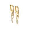 14K Gold / Single Diamond Pave Dangling Bezel & Chain Huggie Earring 14K - Adina Eden's Jewels