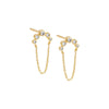 Daimond Bezel Curved Bar Chain Stud Earring 14K