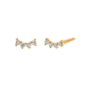 14K Gold / Pair Mini Diamond Curved Bar Stud Earring 14K - Adina Eden's Jewels