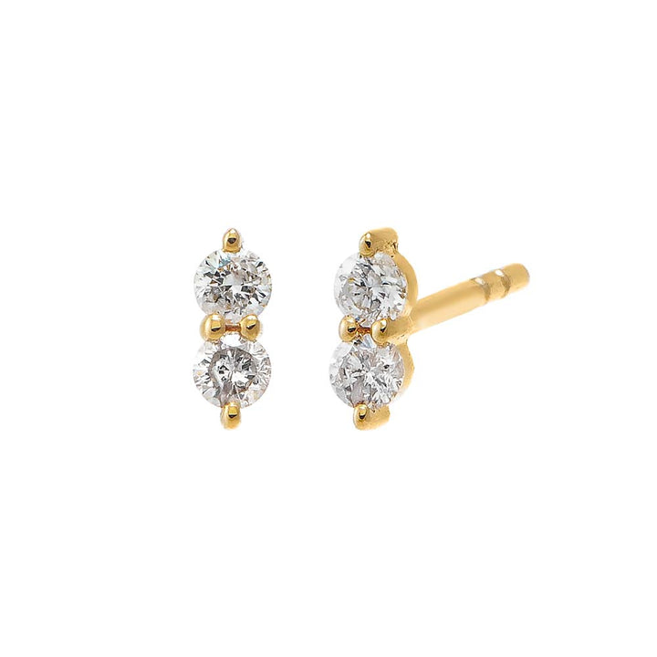 14K Gold / Pair Double Diamond Mini Bar Stud Earring 14K - Adina Eden's Jewels