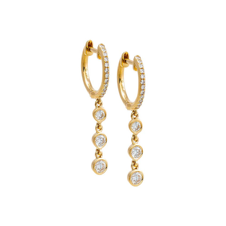 14K Gold Diamond Triple Bezel Dangling Huggie Earring 14K - Adina Eden's Jewels