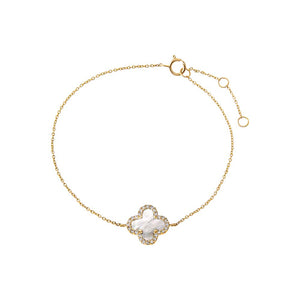 Mother of Pearl Diamond Pave Colored Stone Clover Bracelet 14K - Adina Eden's Jewels