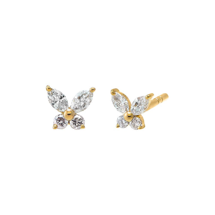 14K Gold / Pair Multi Shape Diamond Butterfly Stud Earring 14K - Adina Eden's Jewels