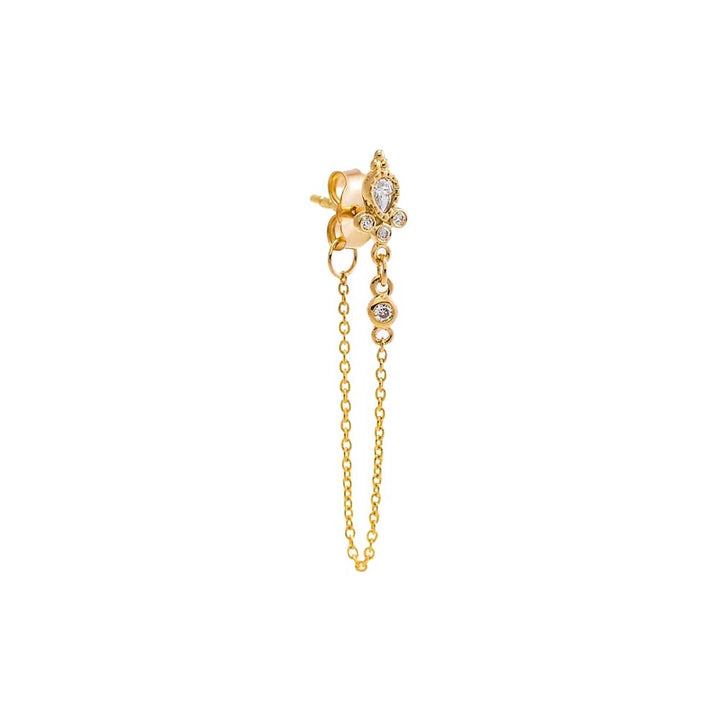 14K Gold / Single Diamond Bohemian Front Back Chain Stud Earring 14K - Adina Eden's Jewels