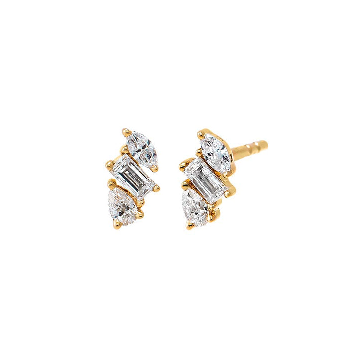 14K Gold / Pair Diamond Multi Shape Mini Bar Stud Earring 14K - Adina Eden's Jewels