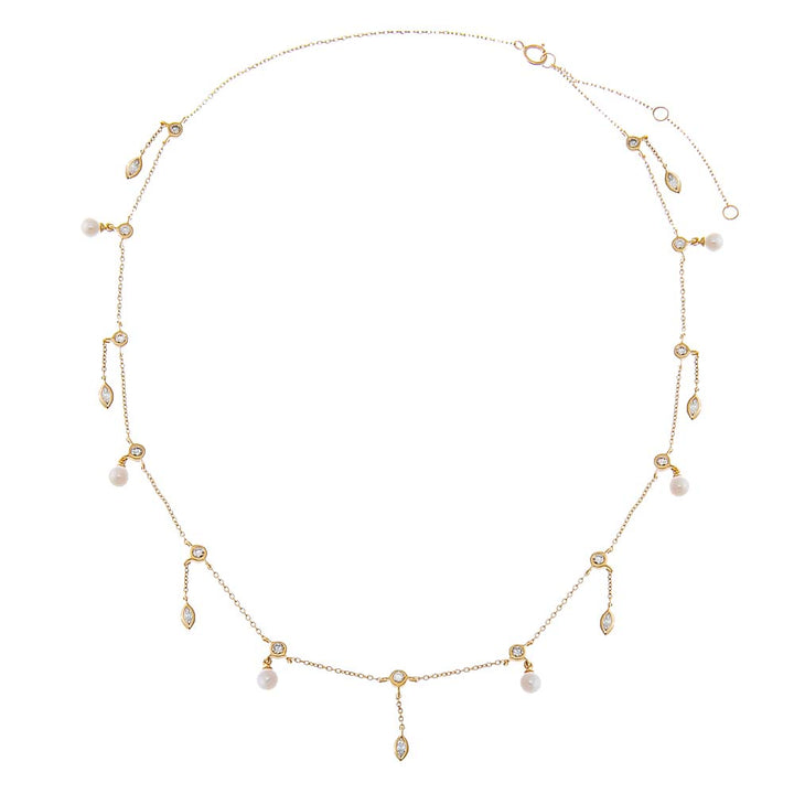  Diamond X Pearl Shaker Bezel Necklace 14K - Adina Eden's Jewels