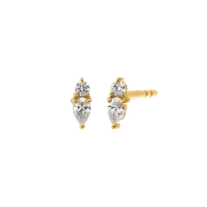 14K Gold / Pair Mini Double Graduated Diamond Stud Earring 14K - Adina Eden's Jewels