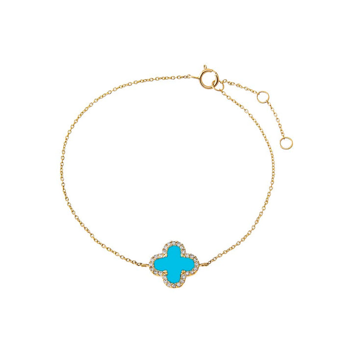 Turquoise Diamond Pave Colored Stone Clover Bracelet 14K - Adina Eden's Jewels