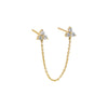 14K Gold / Single Diamond Trio Cluster Chain Double Stud Earring 14K - Adina Eden's Jewels