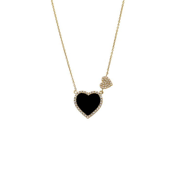 Onyx Diamond Pave Colored Stone Double Heart Necklace 14K - Adina Eden's Jewels