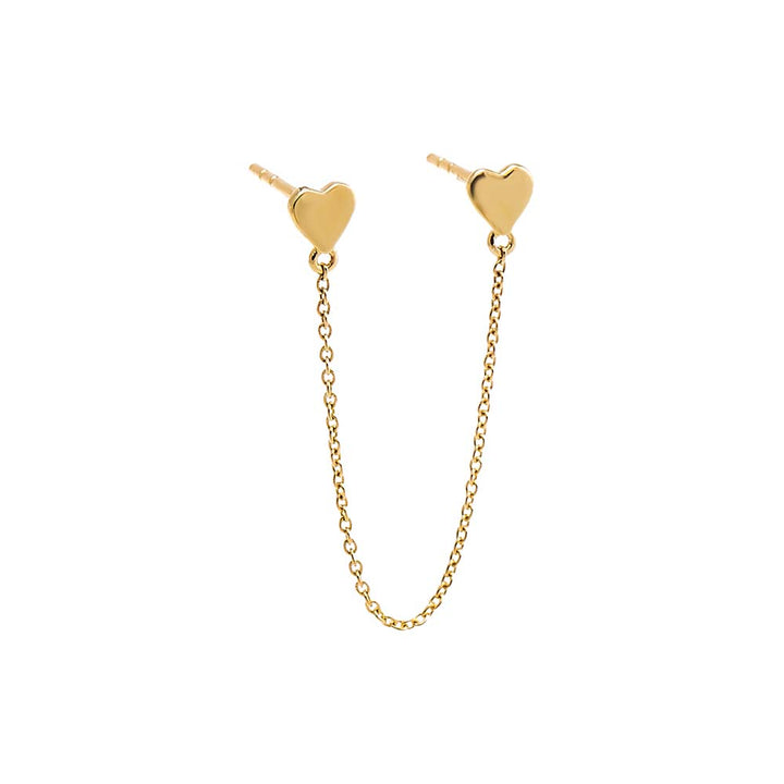 14K Gold / Single Solid Double Heart Chain Stud Earring 14K - Adina Eden's Jewels