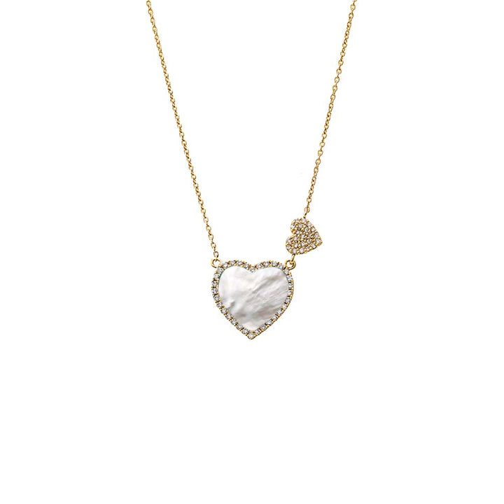 Mother of Pearl Diamond Pave Colored Stone Double Heart Necklace 14K - Adina Eden's Jewels