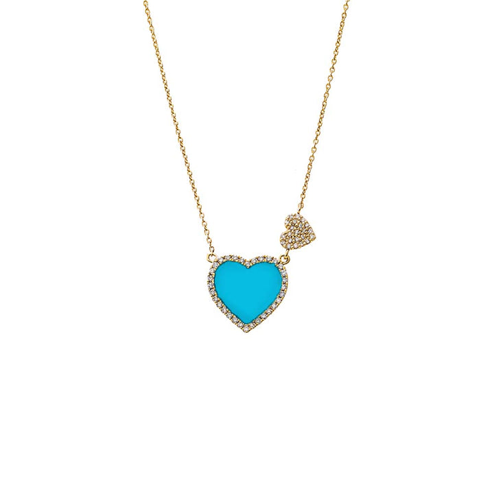 Turquoise Diamond Pave Colored Stone Double Heart Necklace 14K - Adina Eden's Jewels