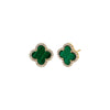 Malachite Diamond Pave Colored Stone Clover Earring 14K - Adina Eden's Jewels