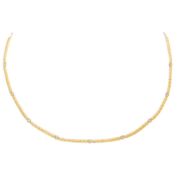 14K Gold Diamond Scattered Bezel X Solid Choker Necklace 14K - Adina Eden's Jewels