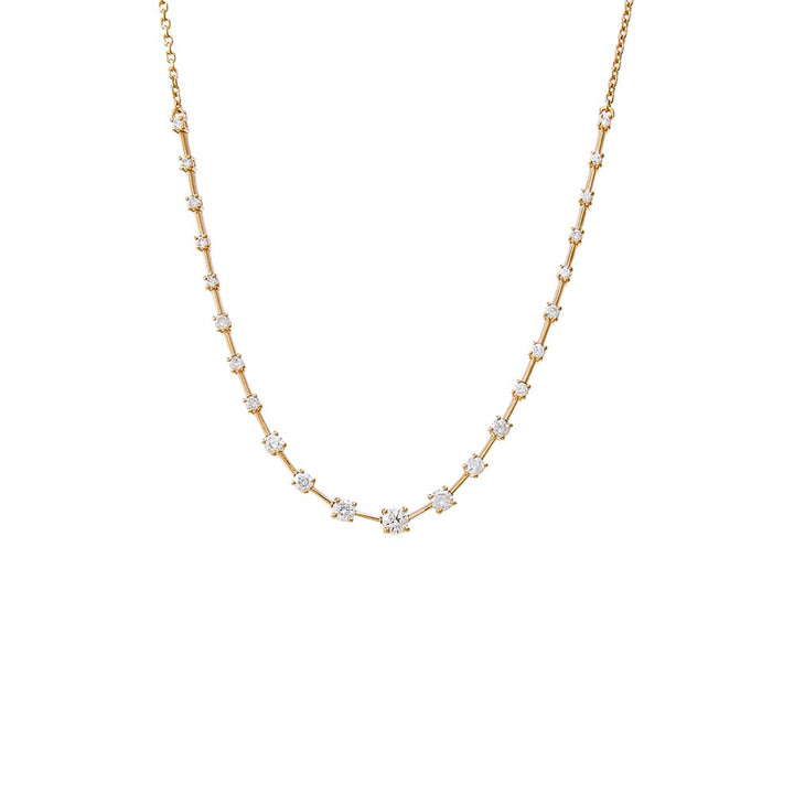 14K Gold Diamond Scattered Stones X Bar Half Tennis Necklace 14K - Adina Eden's Jewels