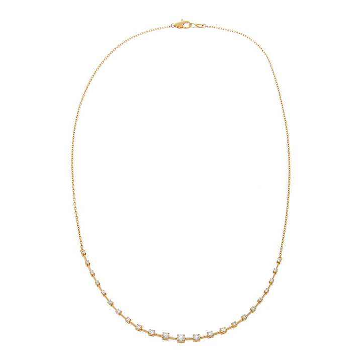  Diamond Scattered Stones X Bar Half Tennis Necklace 14K - Adina Eden's Jewels