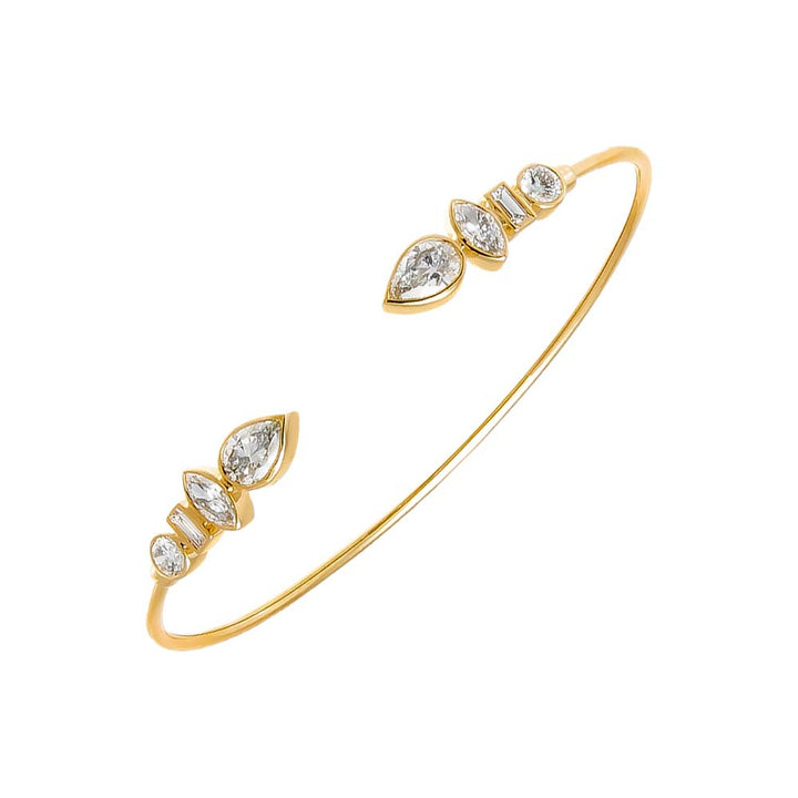 14K Gold Lab Grown Diamond Bezel Multi Shape Open Bangle 14K - Adina Eden's Jewels