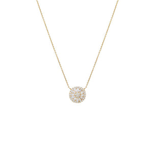 14K Gold Lab Grown Diamond Pave X Baguette Round Pendant Necklace 14K - Adina Eden's Jewels