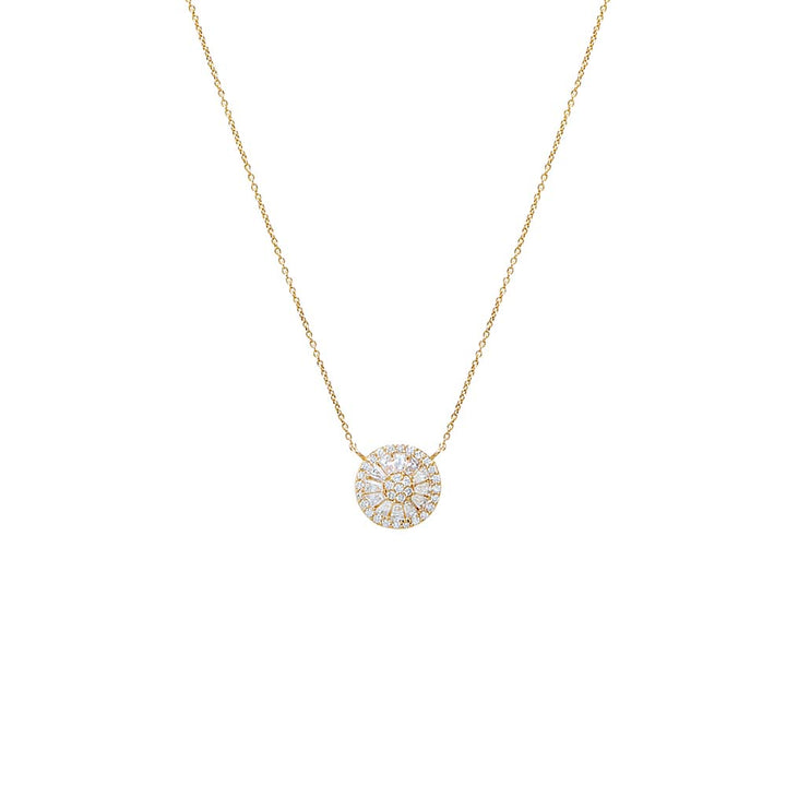 14K Gold Lab Grown Diamond Pave X Baguette Round Pendant Necklace 14K - Adina Eden's Jewels