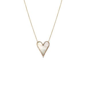 Mother of Pearl Large Diamond Pave Outlined Colored Stone Heart Necklace 14K - Adina Eden's Jewels