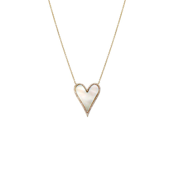 Mother of Pearl Large Diamond Pave Outlined Colored Stone Heart Necklace 14K - Adina Eden's Jewels